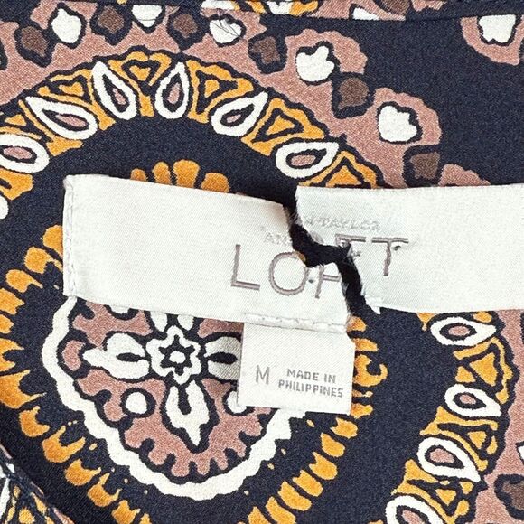 Ann Taylor Loft Shift Dress Women's Sz M Navy Gold Medallion Drop Hem Boho Artsy - Picture 4 of 8